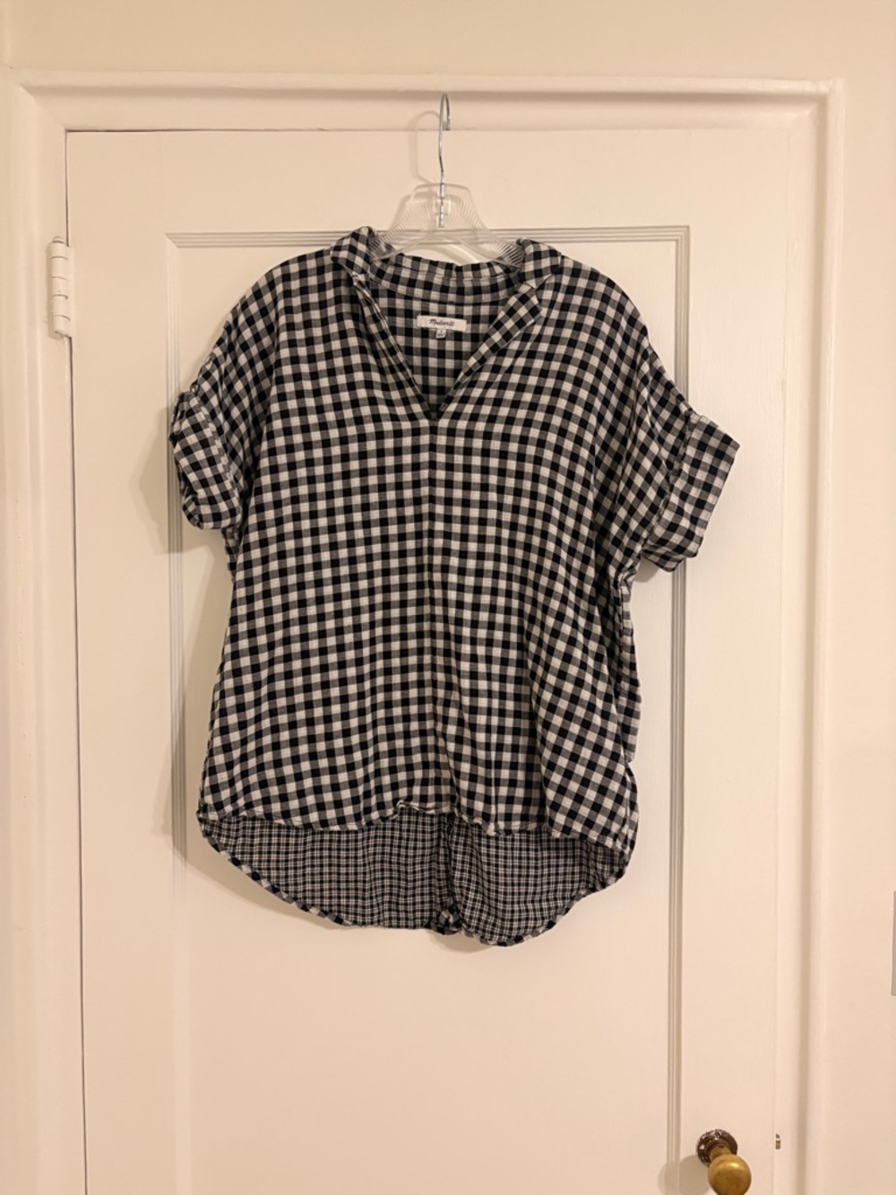 Madewell Gingham V-Neck Short Sleeve Tunic - Black & White